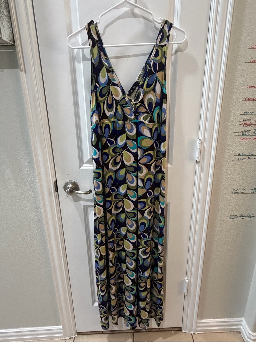 Arden B V-Neck Maxi Dress in Navy, Teal & Cream